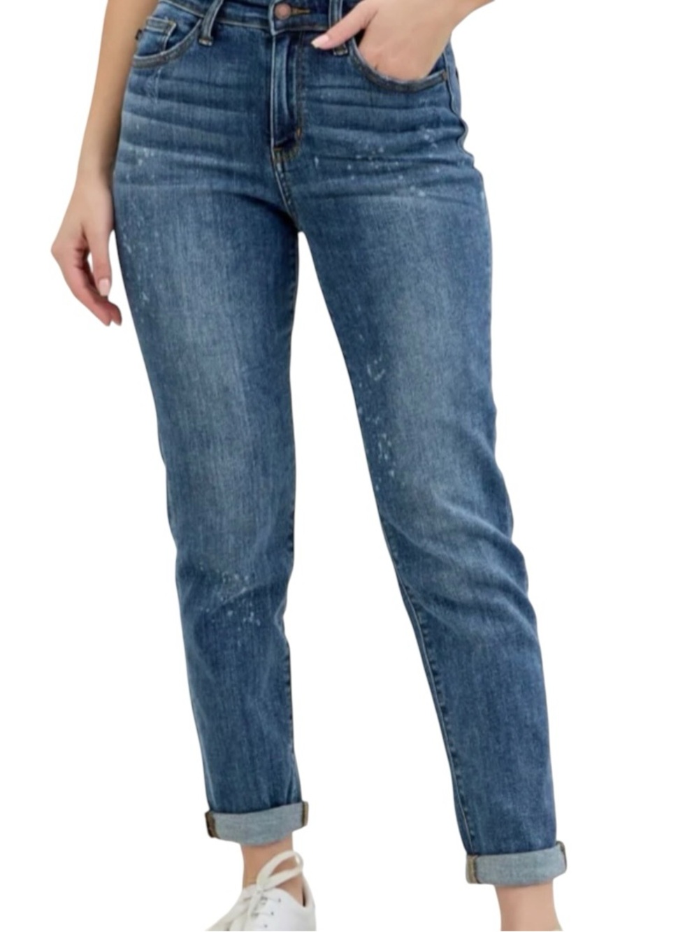 Judy Blue High Rise Bleach Splash Boyfriend Jeans Cuffed 13/31